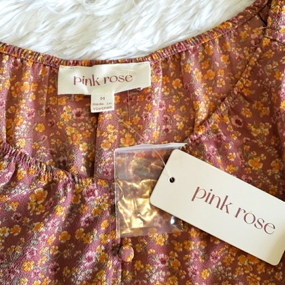 Pink Rose Crop Top Short Sleeved Muave Floral, Juniors Size Medium - Picture 3 of 5